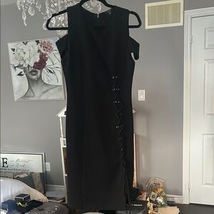 Guess lace up cut out shoulder Elegant Black Dress medium
